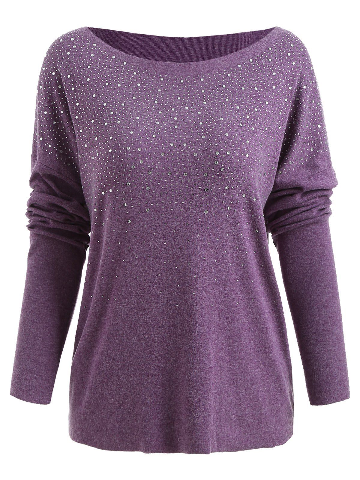 

Rhinestone Embellished Skew Collar Sweater, Lilac