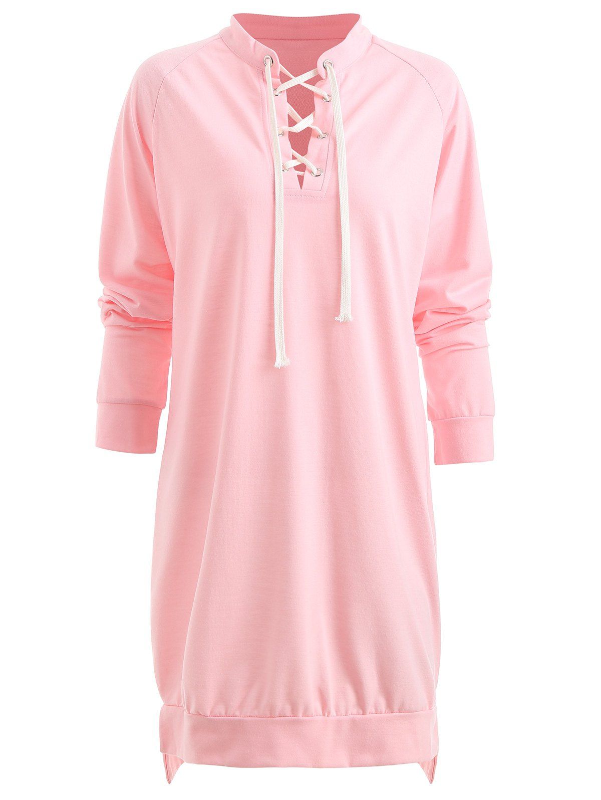 

Lace Up Stand Collar Mini Dress, Flamingo pink