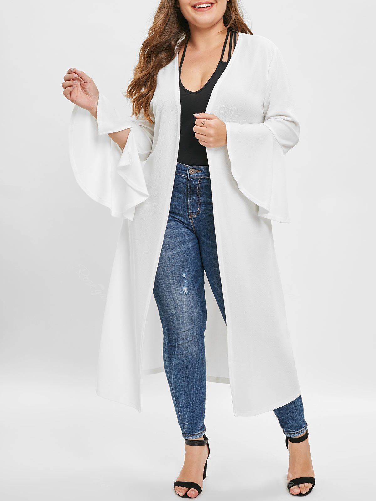 

Flare Sleeve Plus Size Longline Coat, White