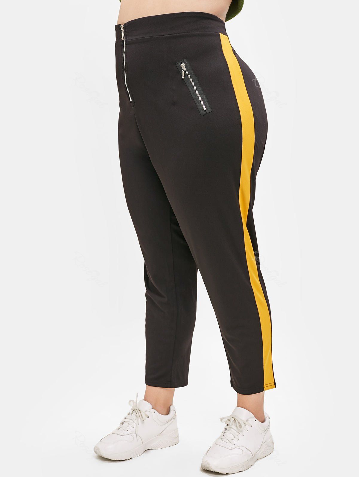 

Plus Size Zippers Contrast Pants, Black