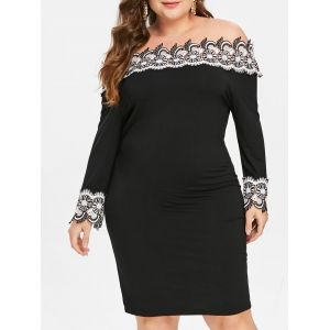 

Plus Size Off The Shoulder Lace Applique Dress, Black