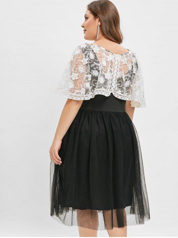 

Plus Size Mesh Panel A Line Dress, Black
