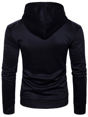 

PU Leather Spliced Zip Fly Hoodie, Black