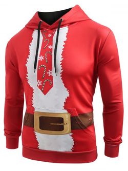 Christmas Belt Candy Pattern Casual Hoodie - ROSSO RED - S
