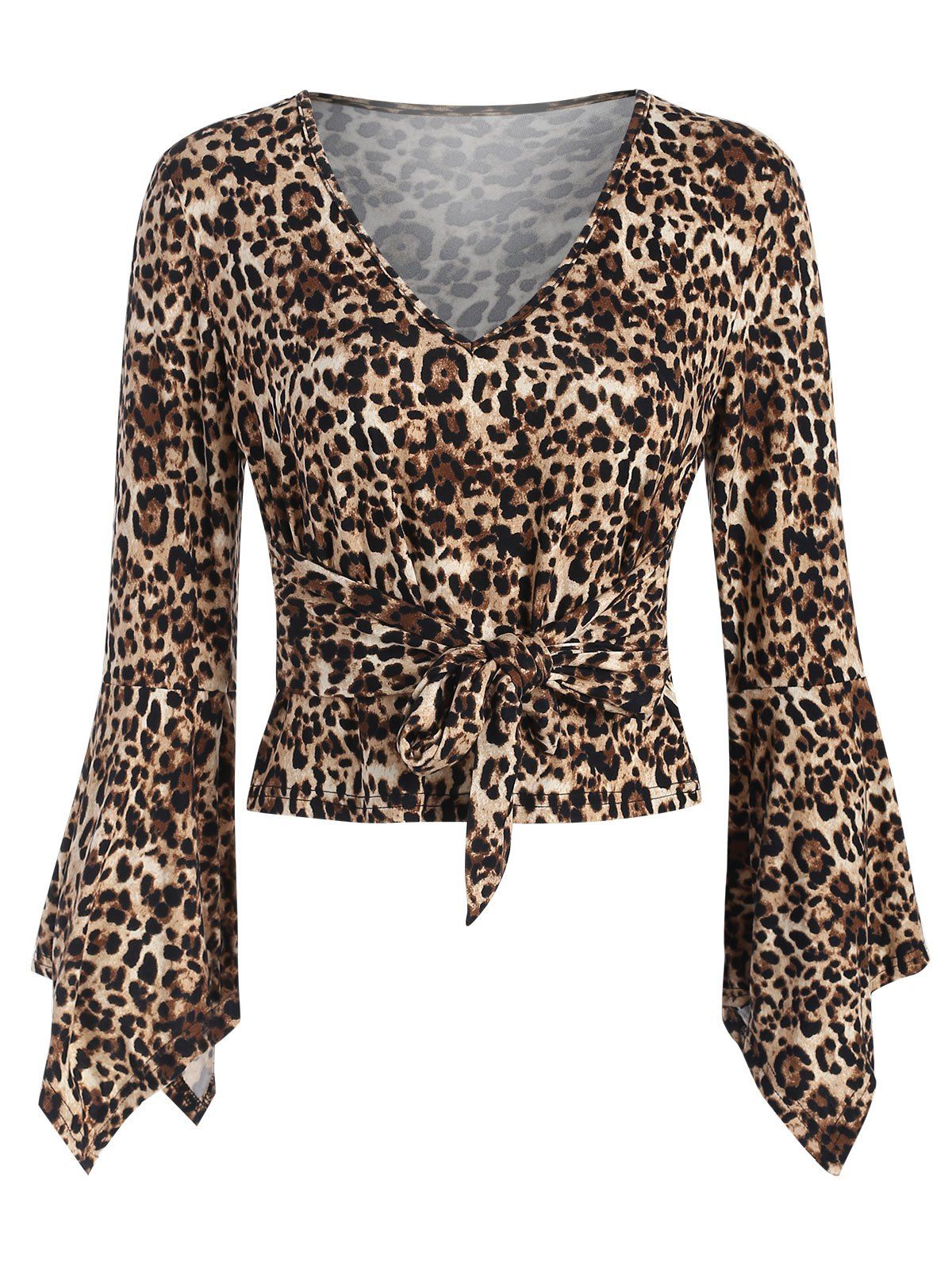 

Bell Sleeve Front Tie Leopard Print T-shirt, Multi