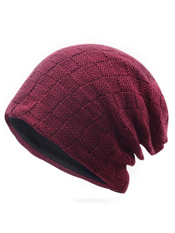 

Winter Plaid Crochet Slouchy Beanie, Red wine