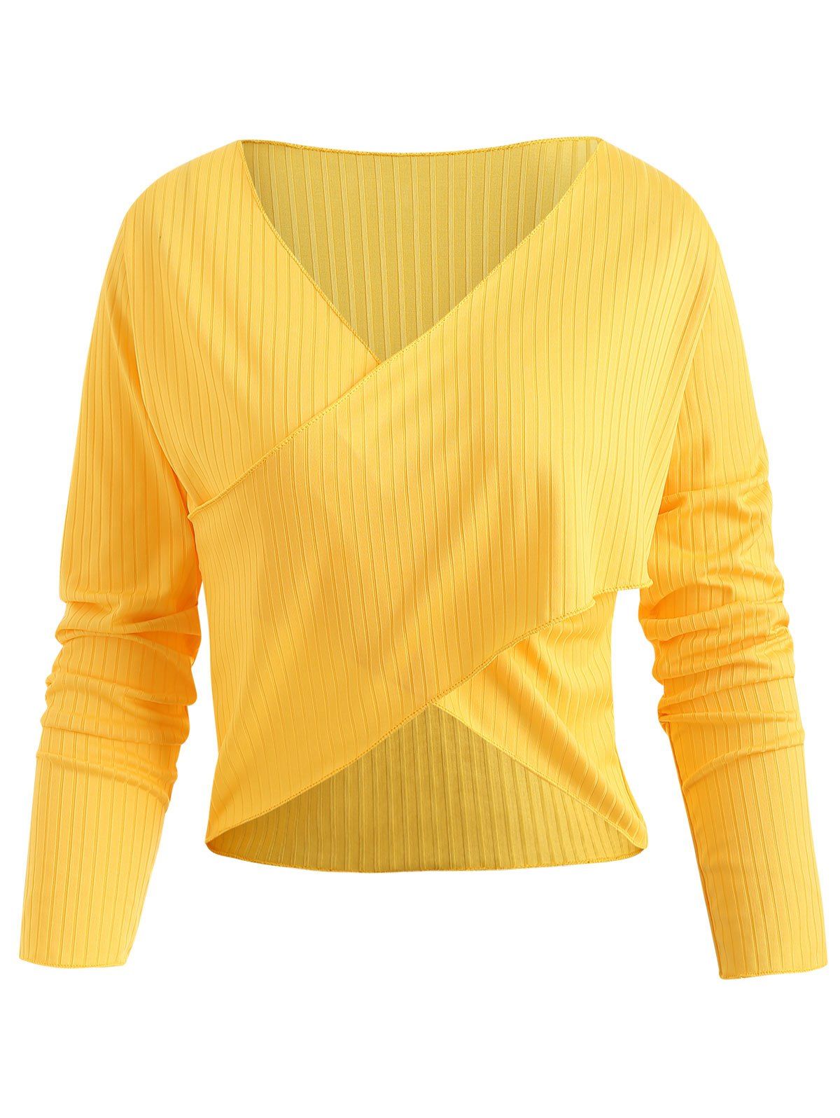 

Long Sleeve Crossover Crop T-shirt, Yellow