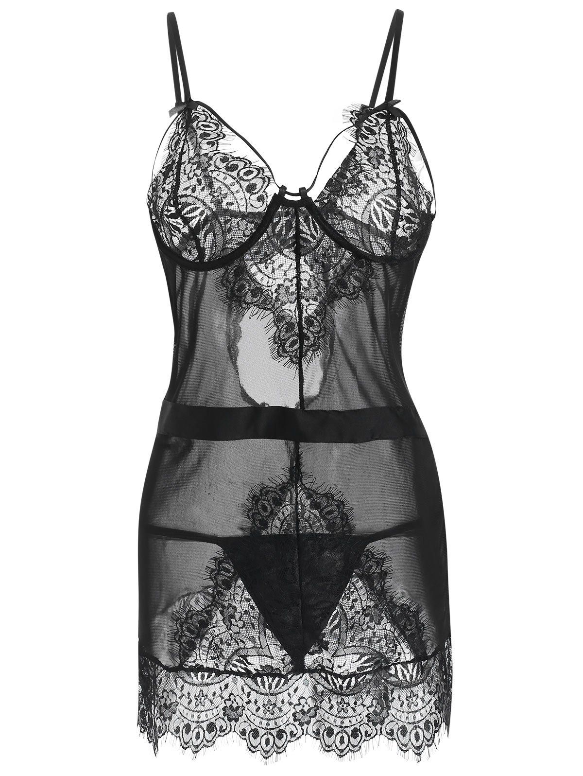 

Eyelash Lace Plus Size Underwired Babydoll, Black