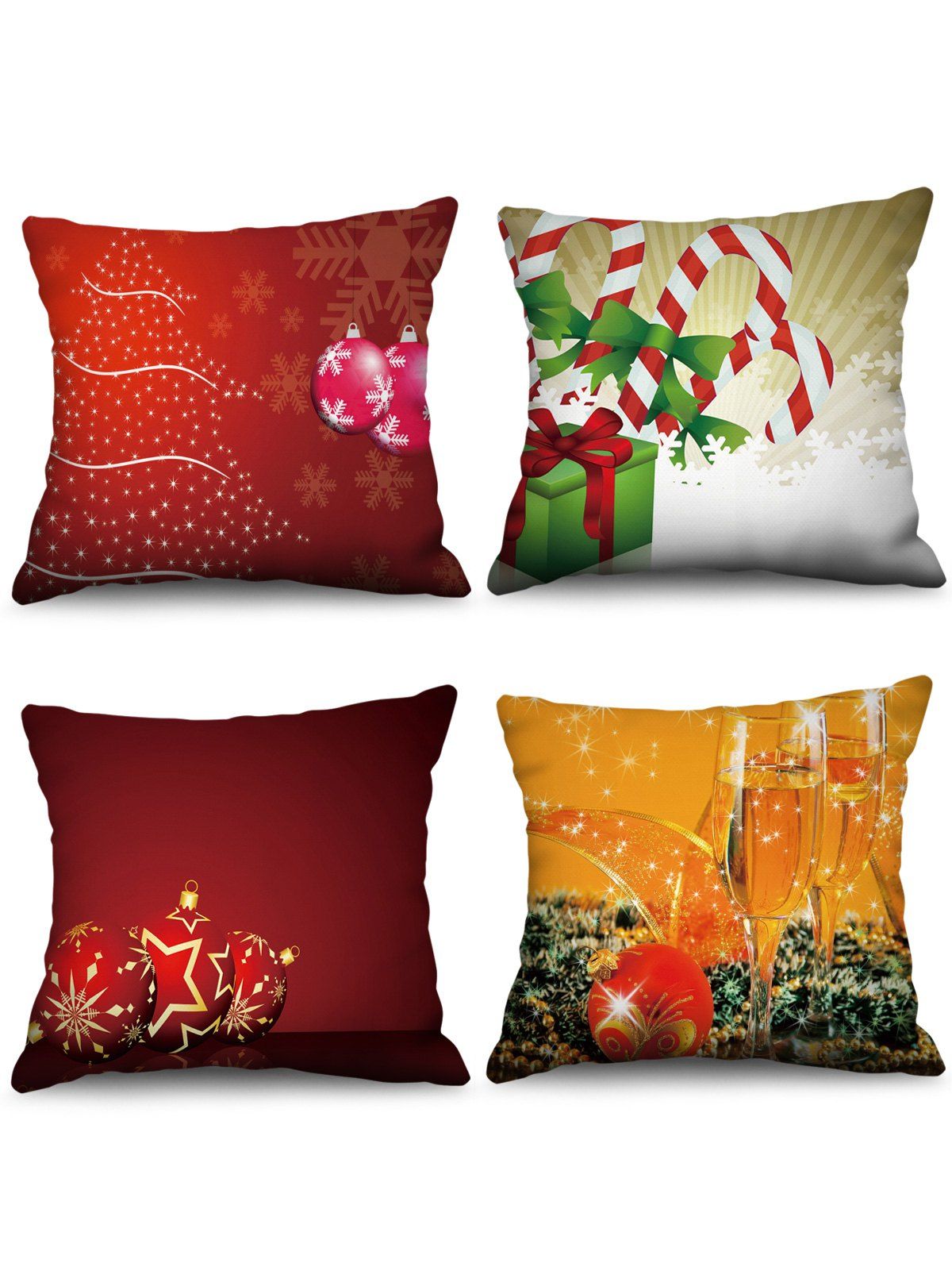 

4 Pcs Christmas Balls Print Sofa Linen Pillowcases, Multi