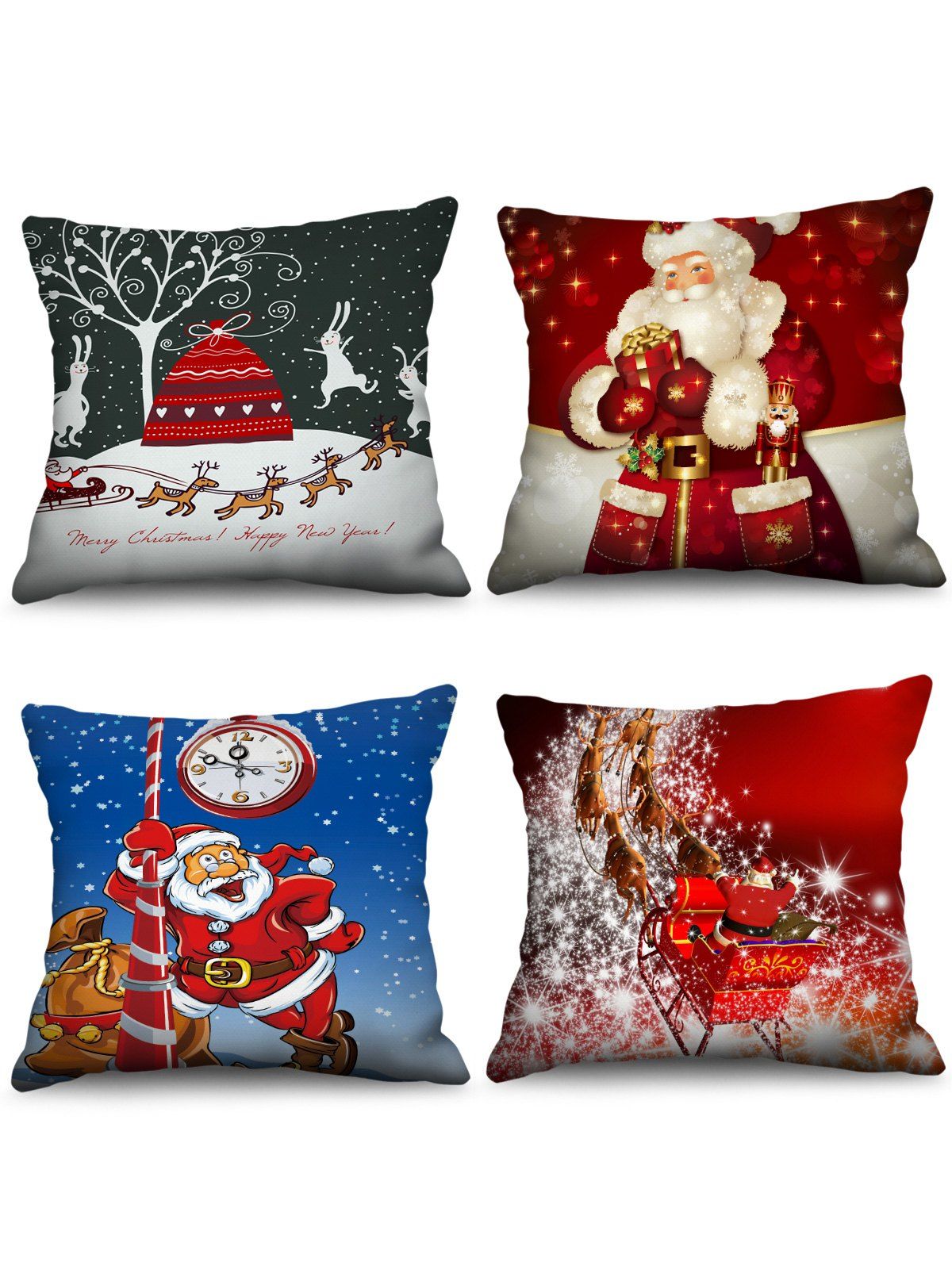 

4 Pcs Christmas Santa Claus Print Sofa Linen Pillowcases, Multi