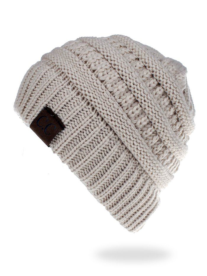 

Label Solid Color Knitted Ski Cap, Beige