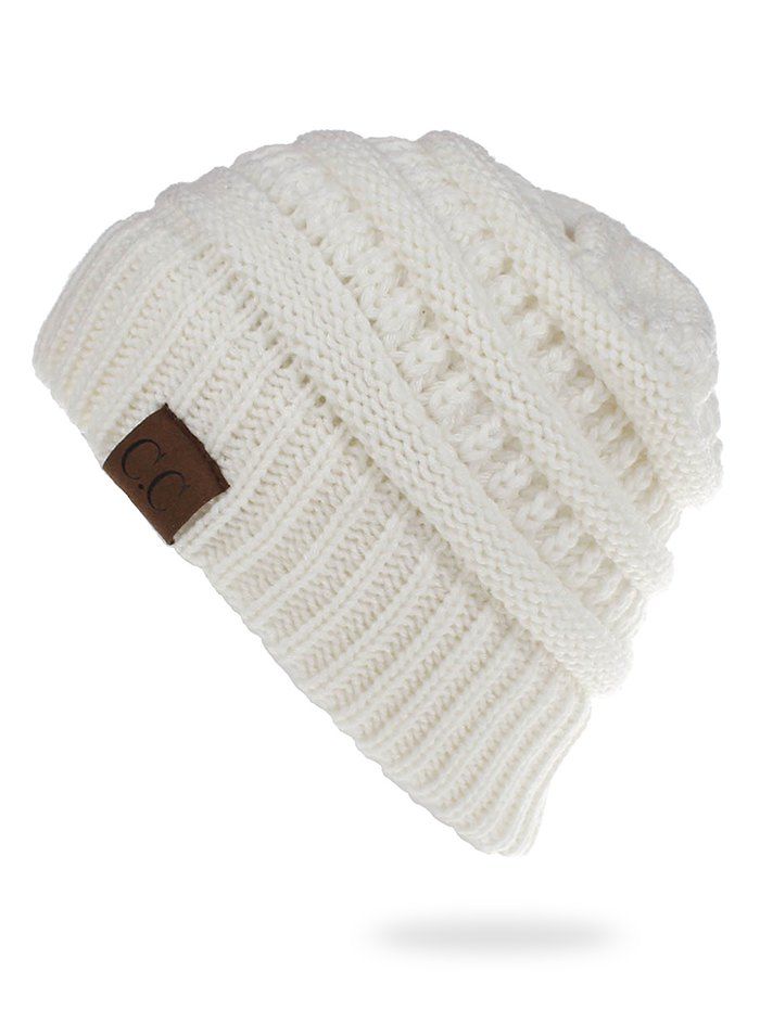 

Label Solid Color Knitted Ski Cap, White