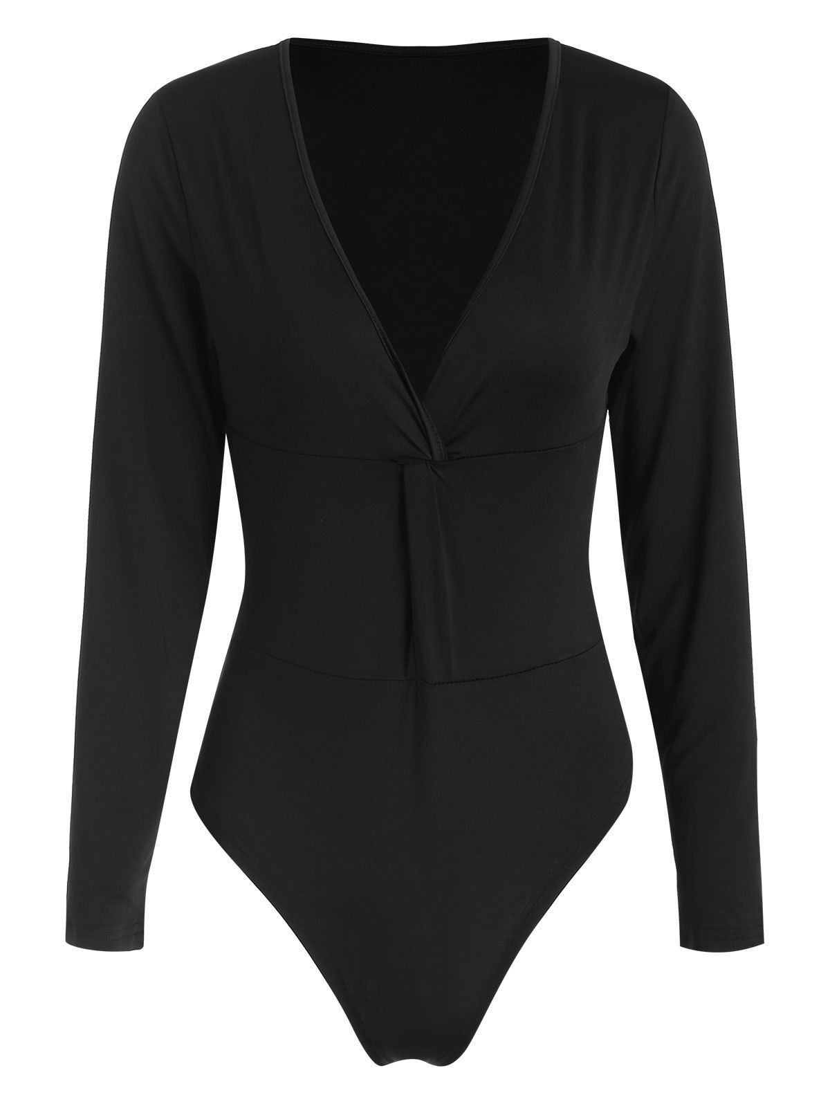 

Plunging Neckline Long Sleeve Bodysuit, Black