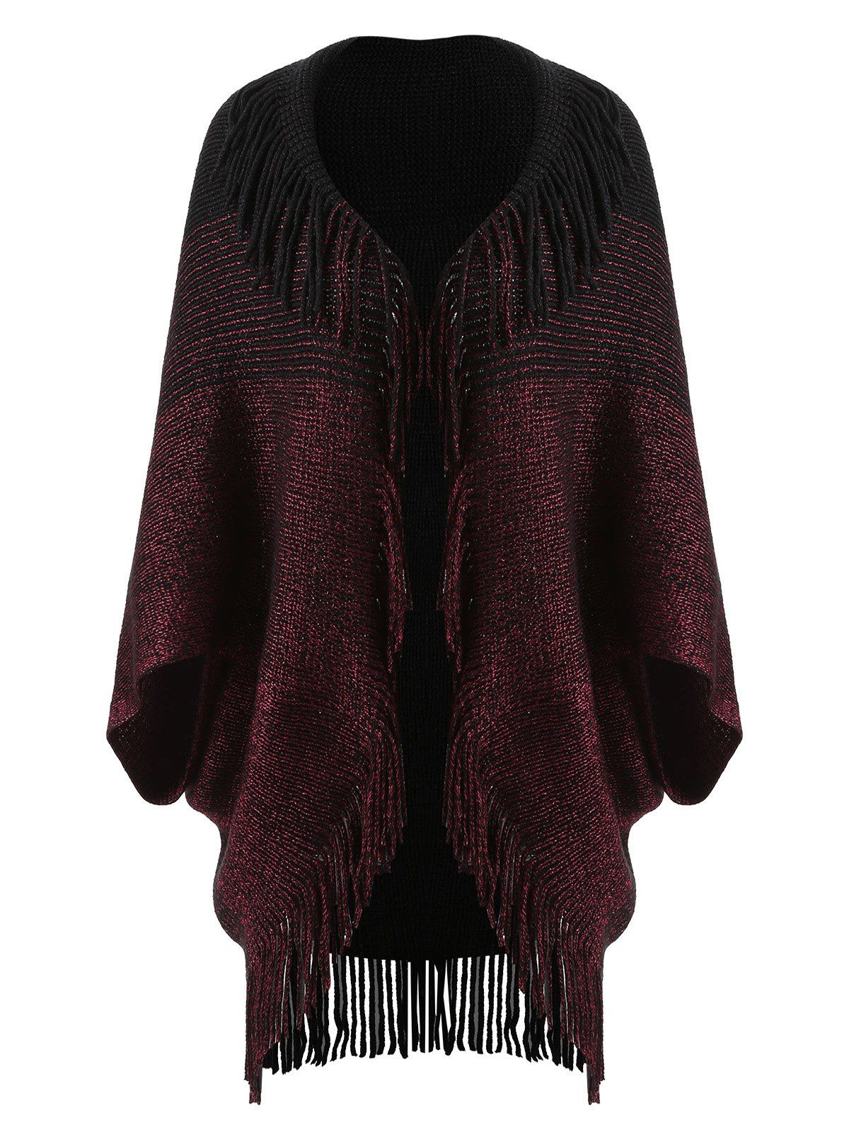 

Batwing Sleeve Fringe Cape Cardigan, Maroon