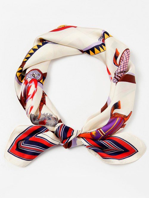 

Running Horse Print Silky Scarf, White