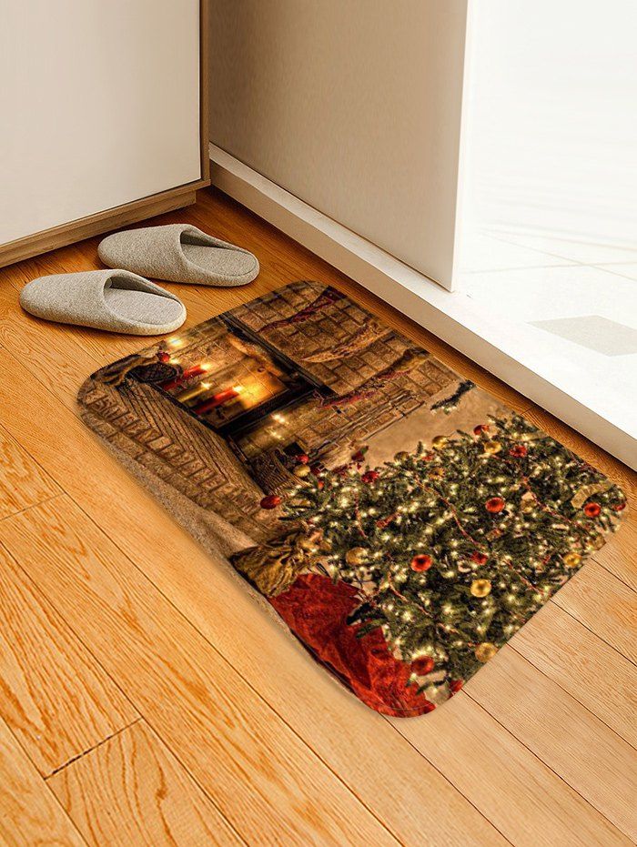 

Vintage Christmas Tree Printed Flannel Floor Mat, Brown