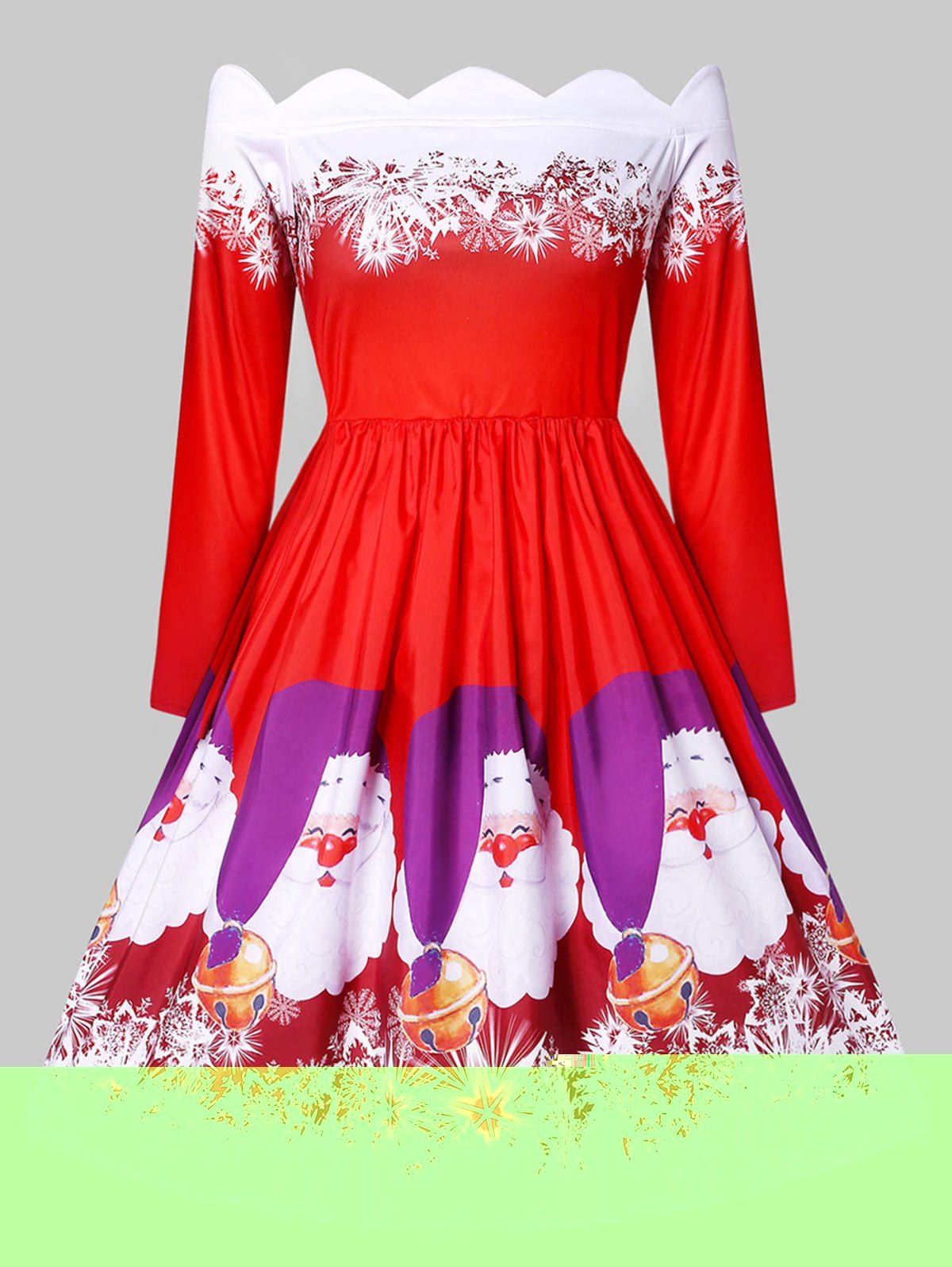 

Scalloped Hem Plus Size Santa Claus Vintage Dress, Red