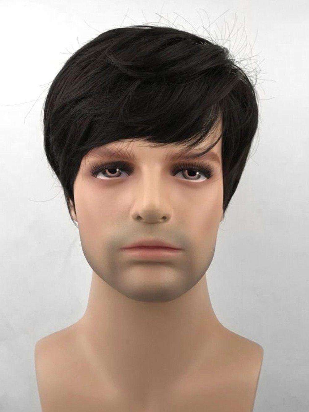 

Oblique Bang Short Straight Synthetic Wig for Men, Black