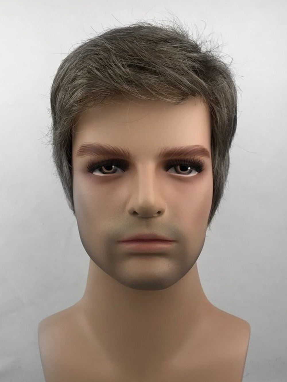

Short Side Bang Straight Synthetic Wig for Men, Army brown