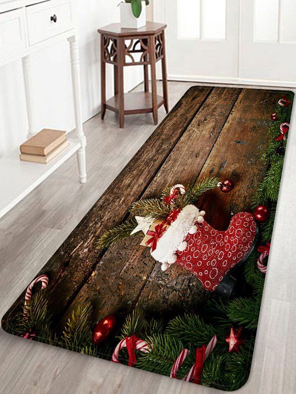 

Christmas Stocking Wooden Printed Flannel Floor Mat, Wood