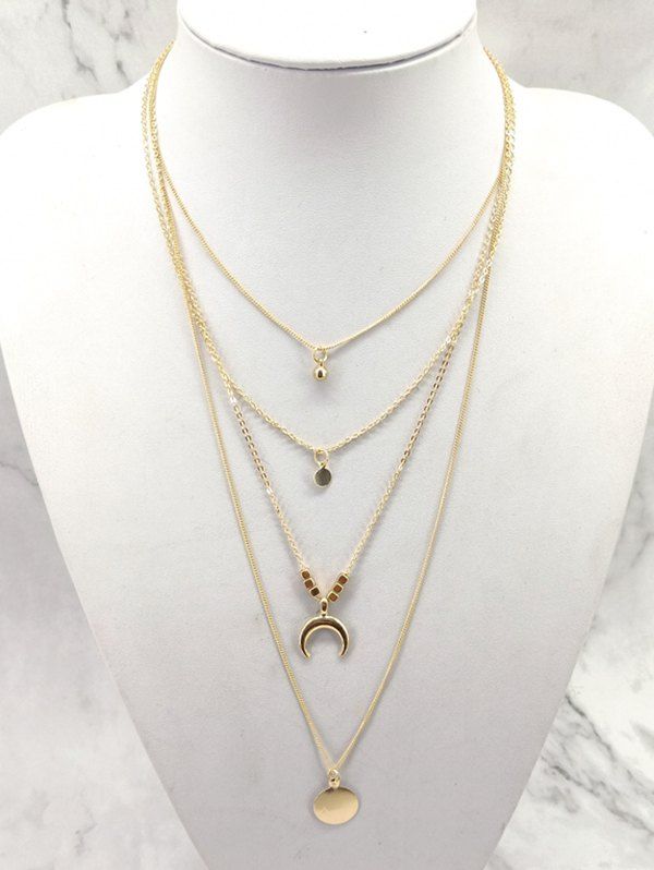 

Layered Moon and Round Shape Pendant Necklace, Gold