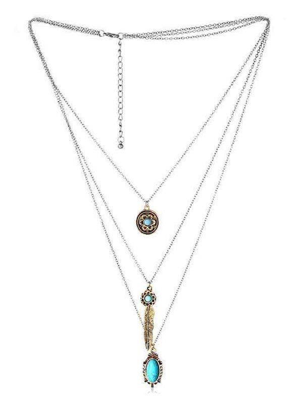 

Multilayered Bohemian Faux Turquoise Necklace, Silver