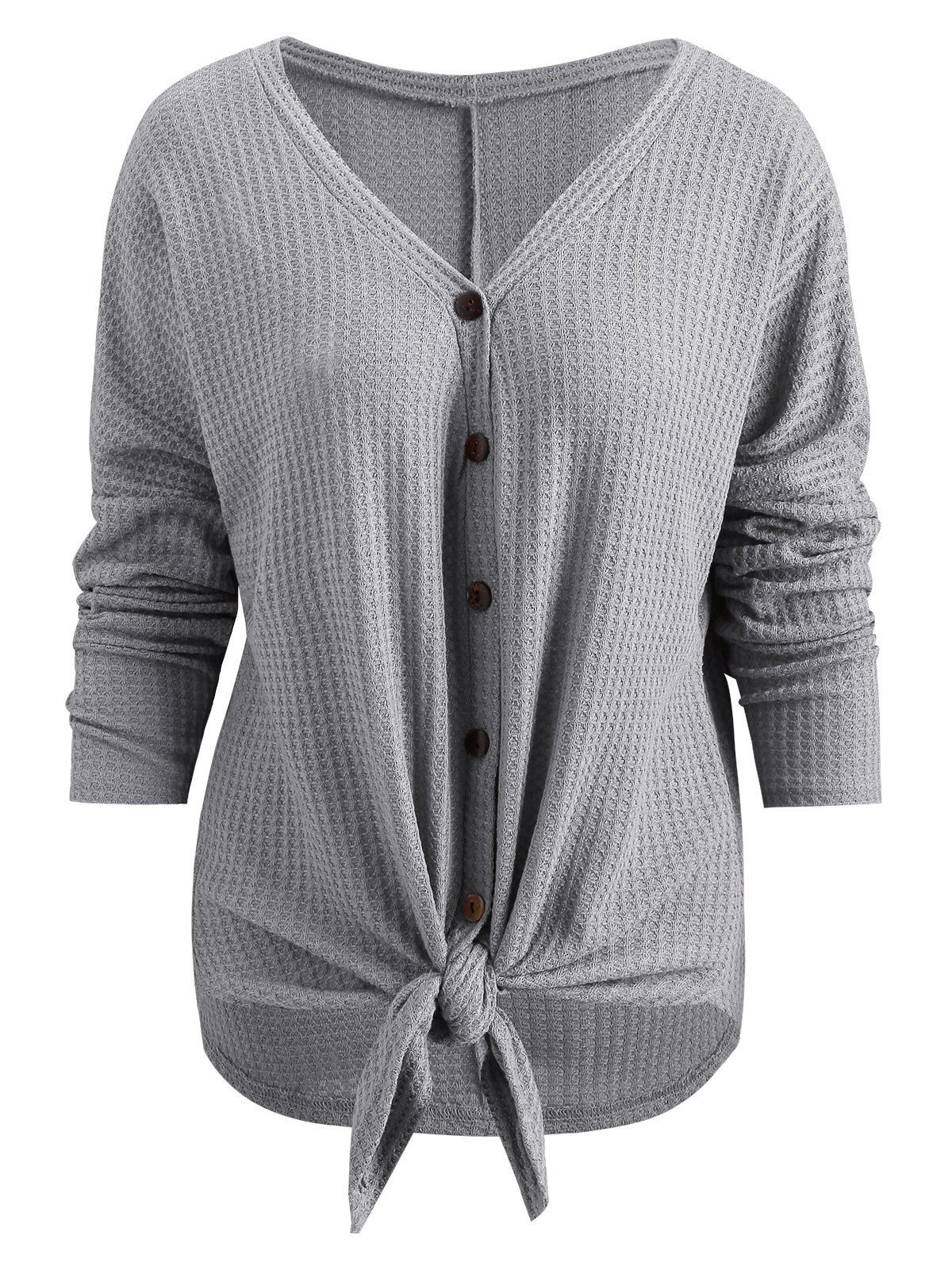 

Drop Shoulder Button Up Blouse, Light gray