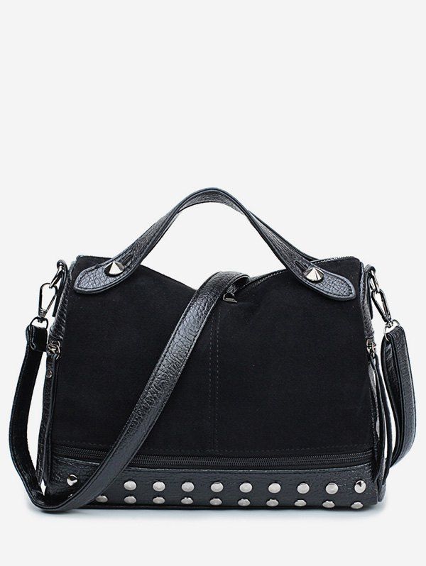 

Scrub Leather Rivet Design Tote Bag, Black