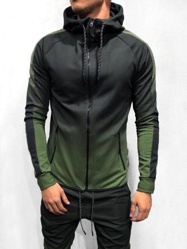 

Ombre Print Casual Drawstring Hoodie, Fern green