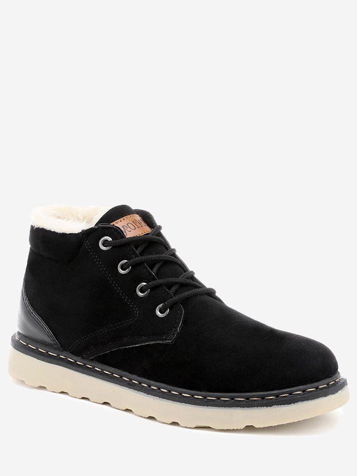 

Lace Up Plush Short Boots, Black