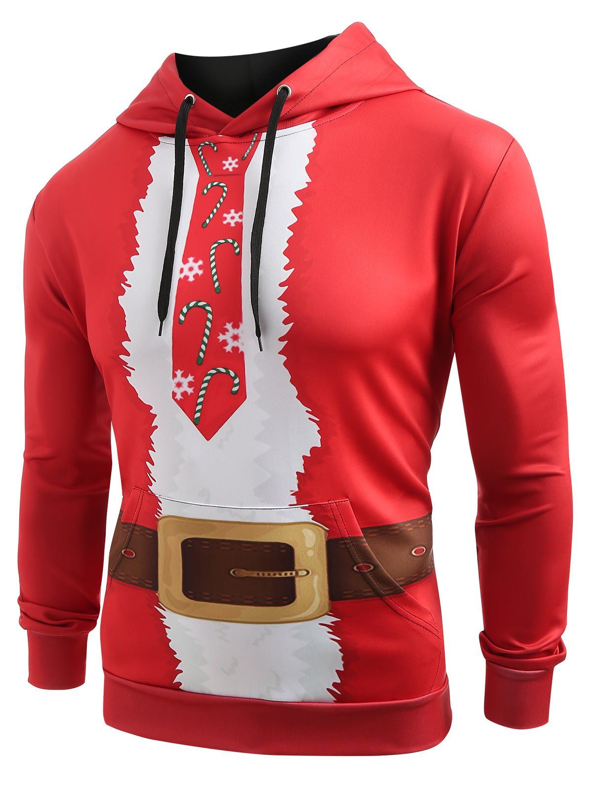 

Christmas Belt Candy Pattern Casual Hoodie, Rosso red