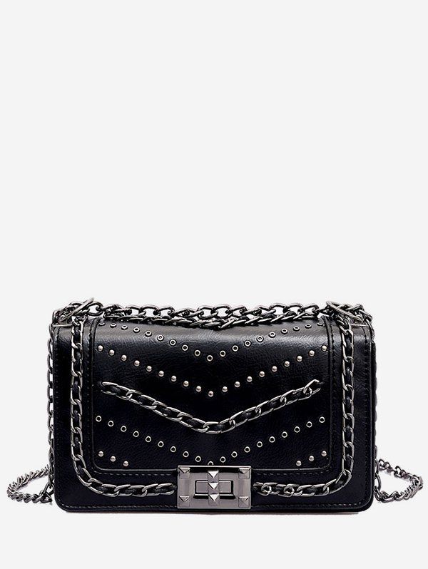 

Metal Lock Rivet Design Crossbody Bag, Black