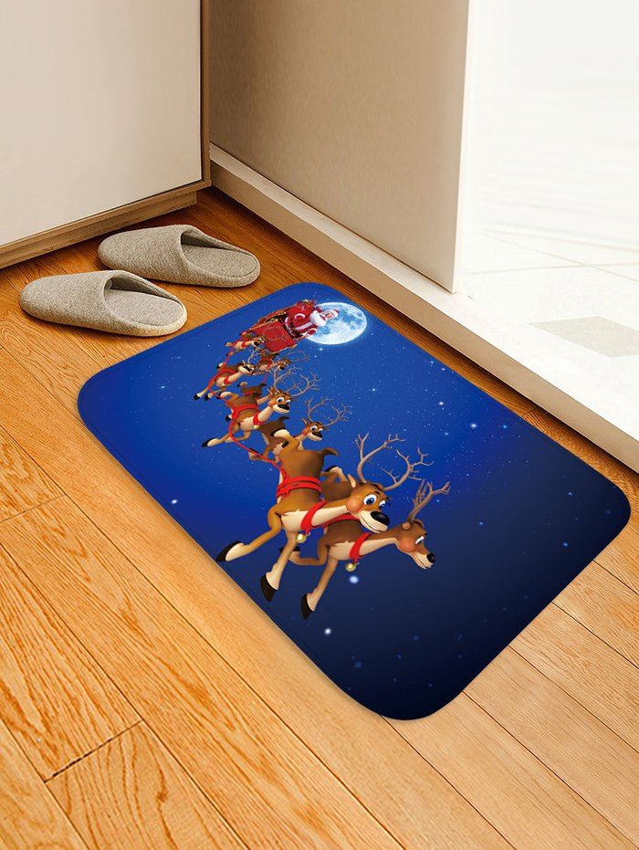 

Christmas Elk Sleigh Pattern Anti-skid Water Absorption Area Rug, Multi