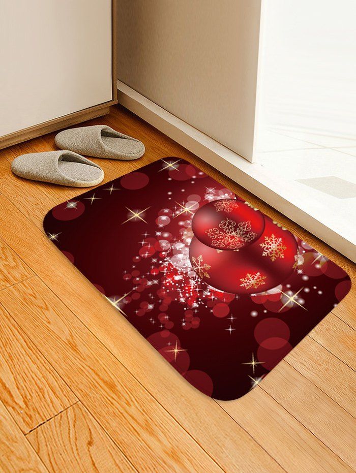 

Christmas Ball Pattern Water Absorption Non-slip Area Rug, Red wine