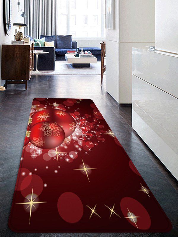Christmas Ball Pattern Water Absorption Non-slip Area Rug, Red wine