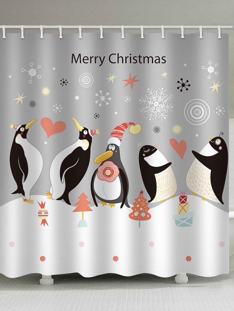 

Christmas Penguin Print Waterproof Bathroom Shower Curtain, Multi
