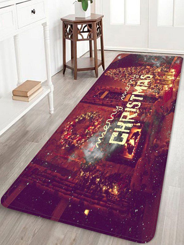 

Merry Christmas Theme Printed Flannel Floor Mat, Red wine