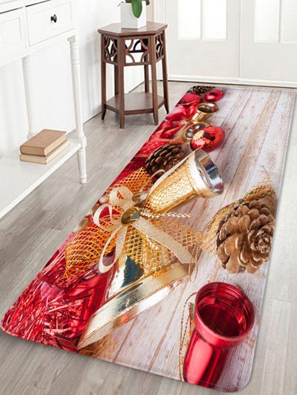 

Christmas Bell Printed Flannel Floor Mat, Golden brown