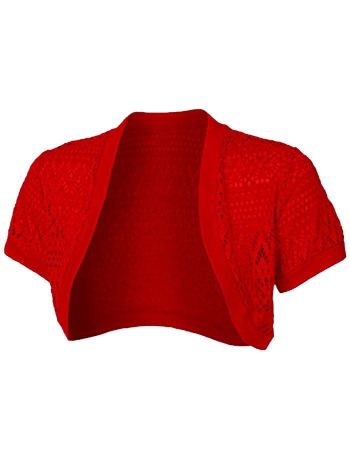 

Plus Size Openwork Crop Cardigan, Red