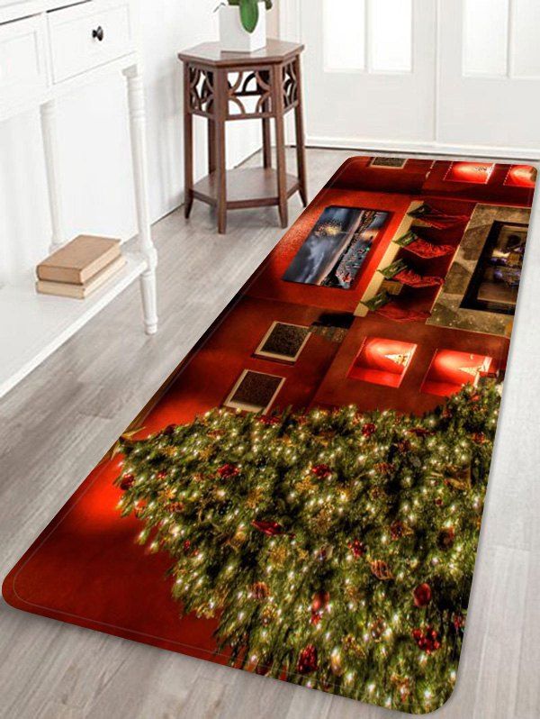 

Christmas Tree Printed Flannel Floor Mat, Red