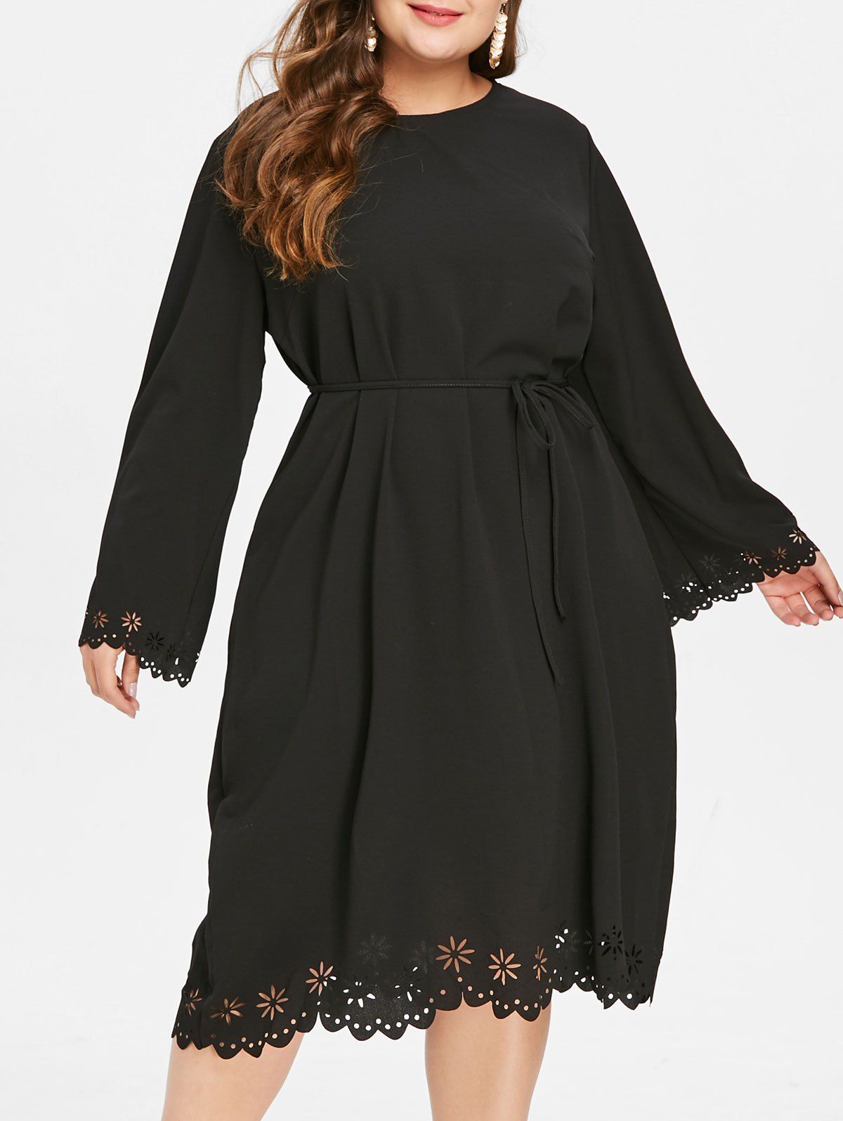 

Plus Size Lace Panel Midi Dress, Black