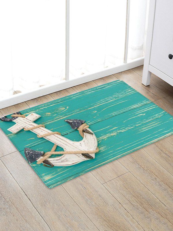 

Wood Grain Anchor Pattern Anti-skid Water Absorption Area Rug, Multi