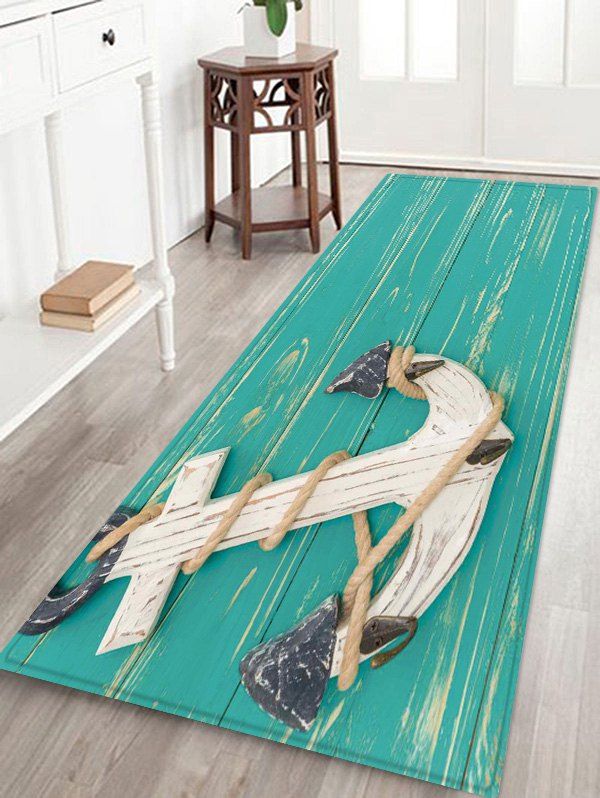 

Wood Grain Anchor Pattern Anti-skid Water Absorption Area Rug, Multi