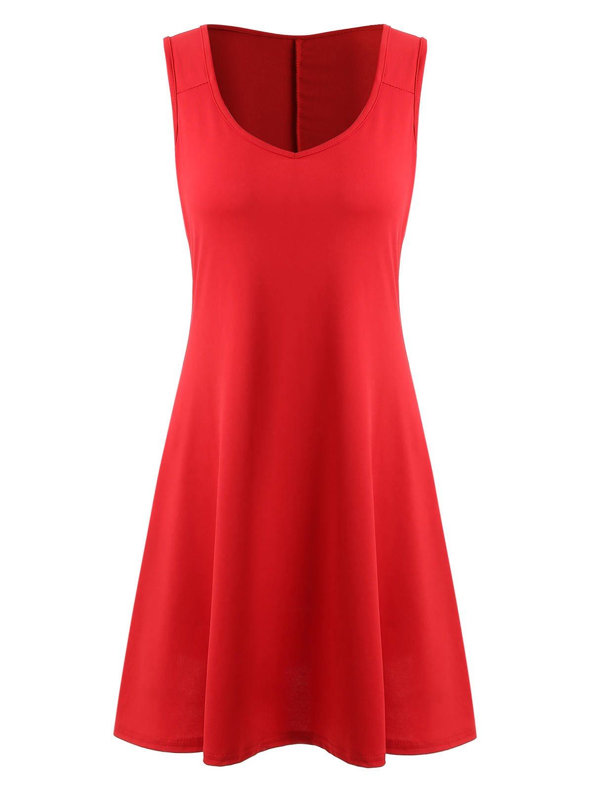 

Sleeveless Solid Mini Dress, Red