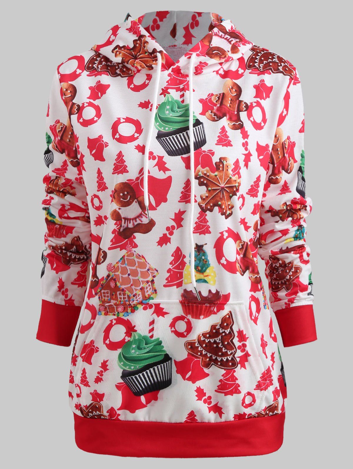 

Christmas Cake Print Pullover Hoodie, Multi