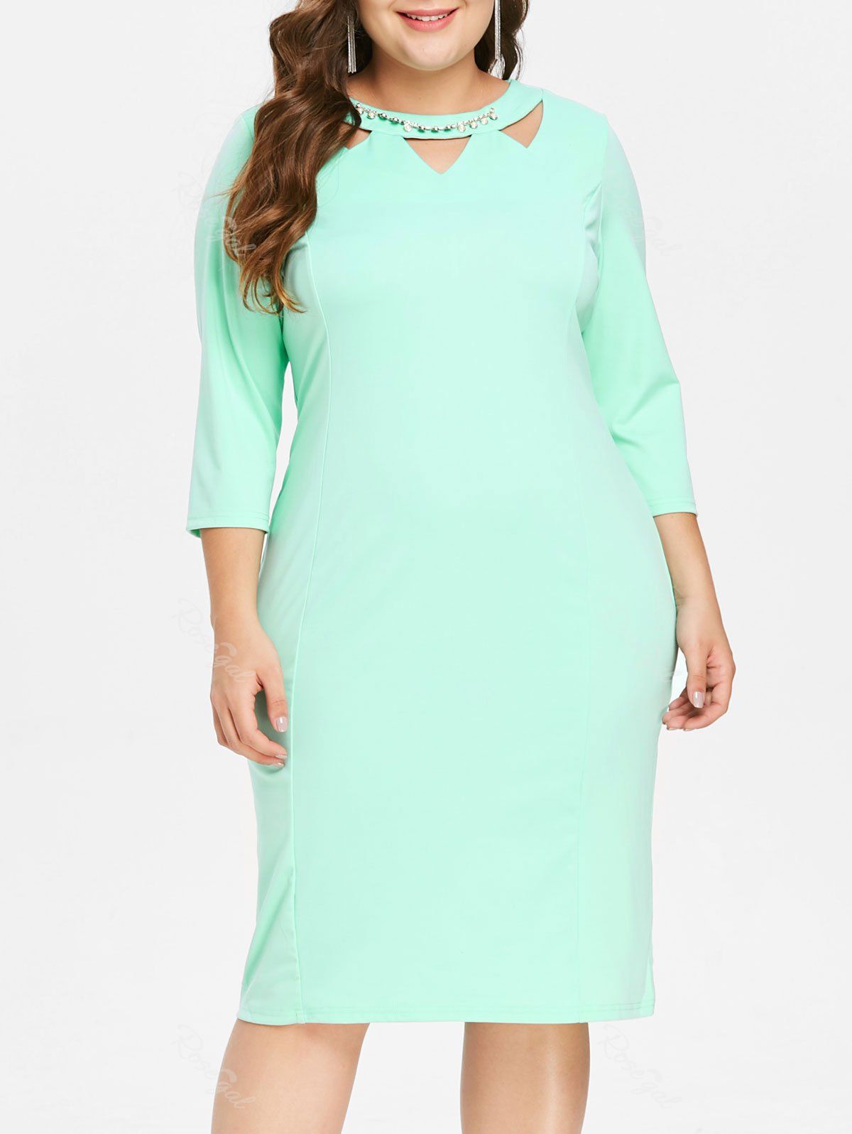 

Front Cut Out Plus Size Knee Length Dress, Light aquamarine