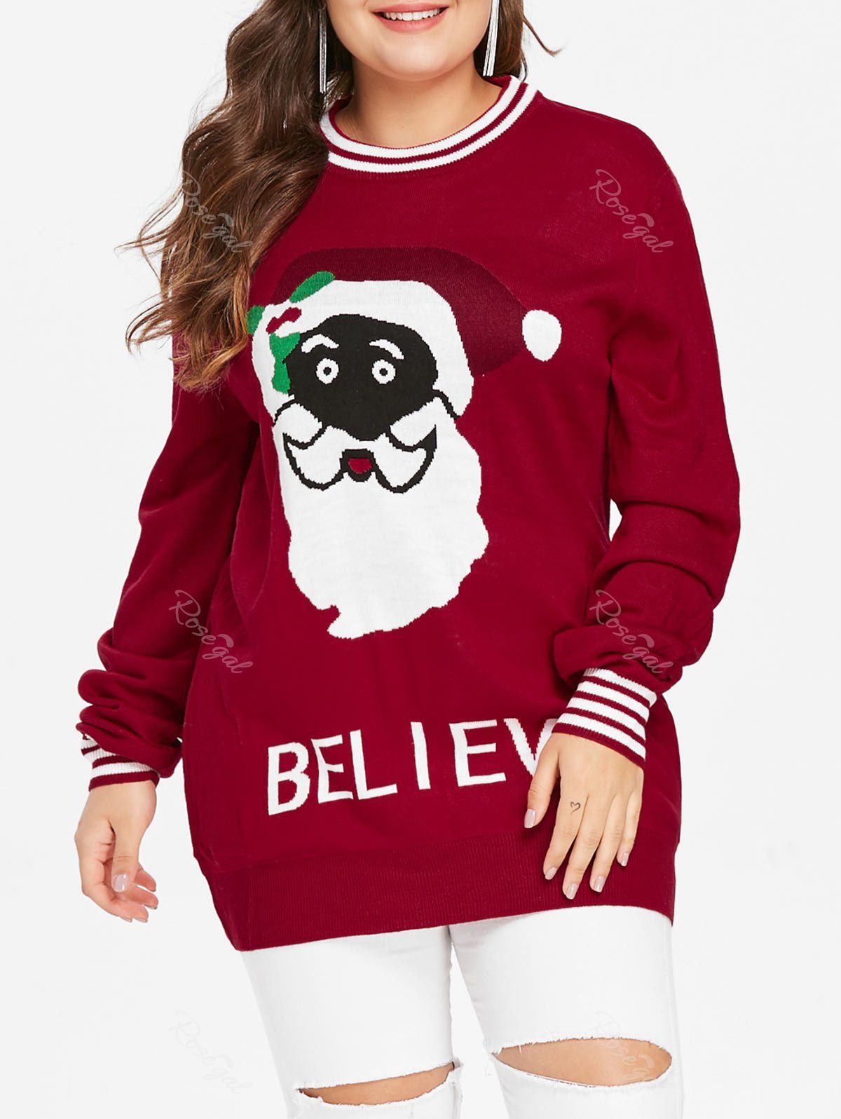 

Christmas Plus Size Santa Claus Graphic Sweater, Cherry red