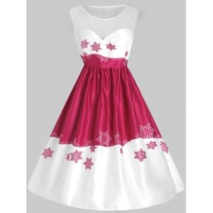 

Plus Size Vintage Mesh Snowflake Christmas Flare Dress, Multi