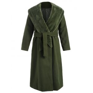 

Plus Size Wrap Coat with Faux Fur Collar, Dark green