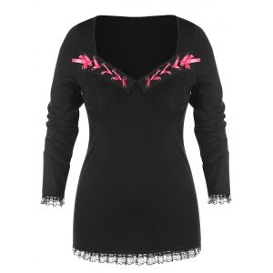 

Sweetheart Neck Plus Size Lace Hem T-shirt, Black